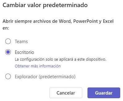 cambiar valor predeterminado a opción escritorio